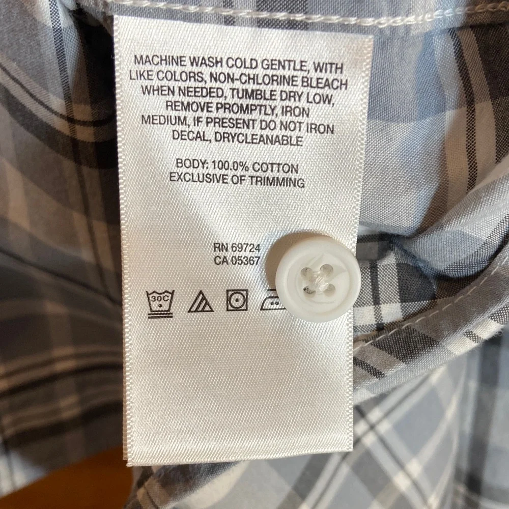Columbia Gray and White Plaid Button Up Shirt, Cotton, XL - Picture 8 of 9